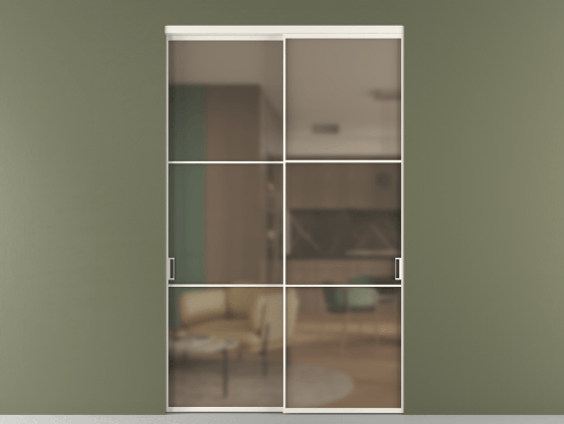 Перегородка Формато внутри проёма 2 створки АЛПР 040.03 Алюминий пудровый белый Сатинированное бронзовое стекло, триплекс Цена 22710 Br  | Volhovec