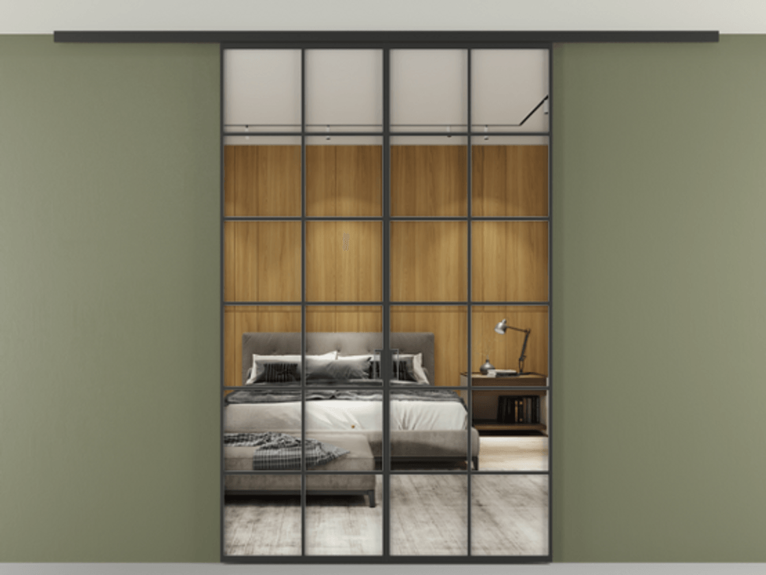 Перегородка Формато вдоль стены на потолок 2 створки АЛПР 040.05 Алюминий Черный Двустороннее зеркало, триплекс , триплекс 6 мм Цена 10250 Br | Volhovec