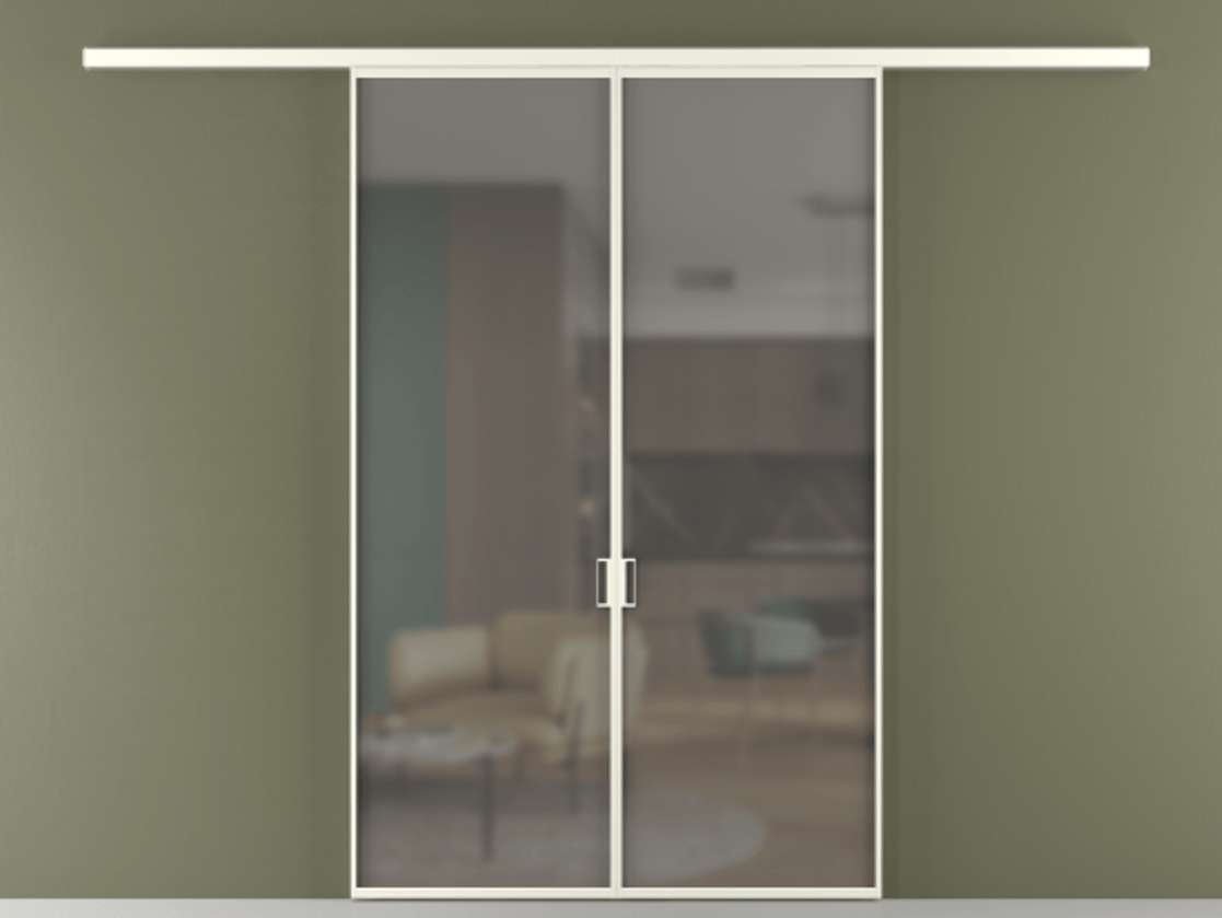 Перегородка Формато вдоль стены 2 створки АЛПР 040.01 Алюминий жемчужный Сатинированное серое стекло, триплекс Цена 10020 Br | Volhovec