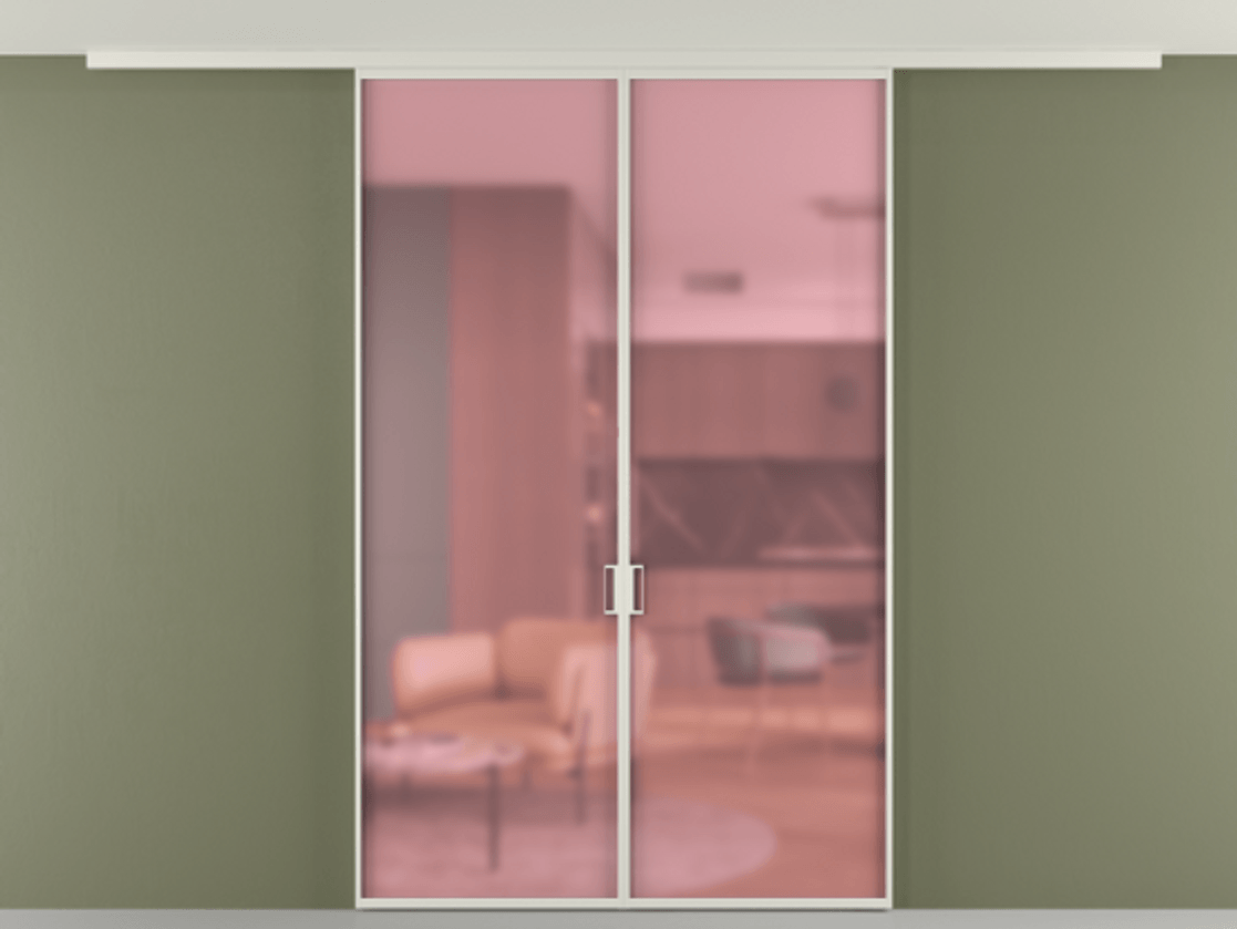 Перегородка Формато вдоль стены на потолок 2 створки АЛПР 040.01 Алюминий Белый Сатинированное розовое стекло, триплекс Цена 9100 Br | Volhovec