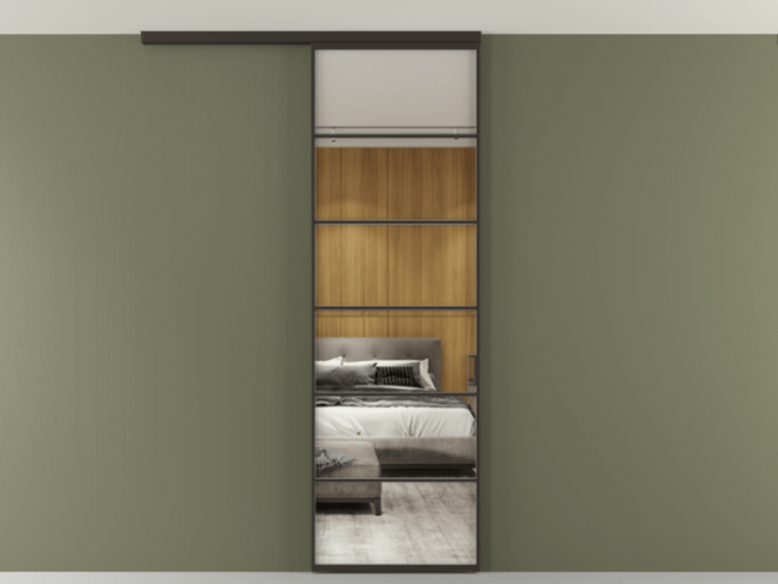 Перегородка Formato вдоль стены на потолок 1 створка АЛПР 040.04 Алюминий антрацит Двустороннее зеркало, триплекс , триплекс 6 мм Цена 5520 Br | Volhovec