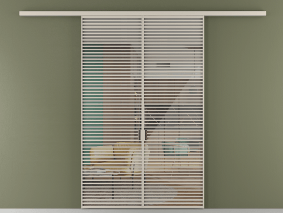 Перегородка Formato вдоль стены 2 створки АЛПР 040.07 Алюминий светло-бежевый Рефлективное прозрачное стекло "Stopsol", калёное Цена 23790 Br | Volhovec