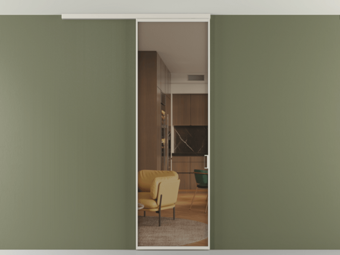 Перегородка Formato вдоль стены на потолок 1 створка АЛПР 040.01 Алюминий облачно-серый Прозрачное бронзовое стекло, триплекс Цена 5150 Br | Volhovec