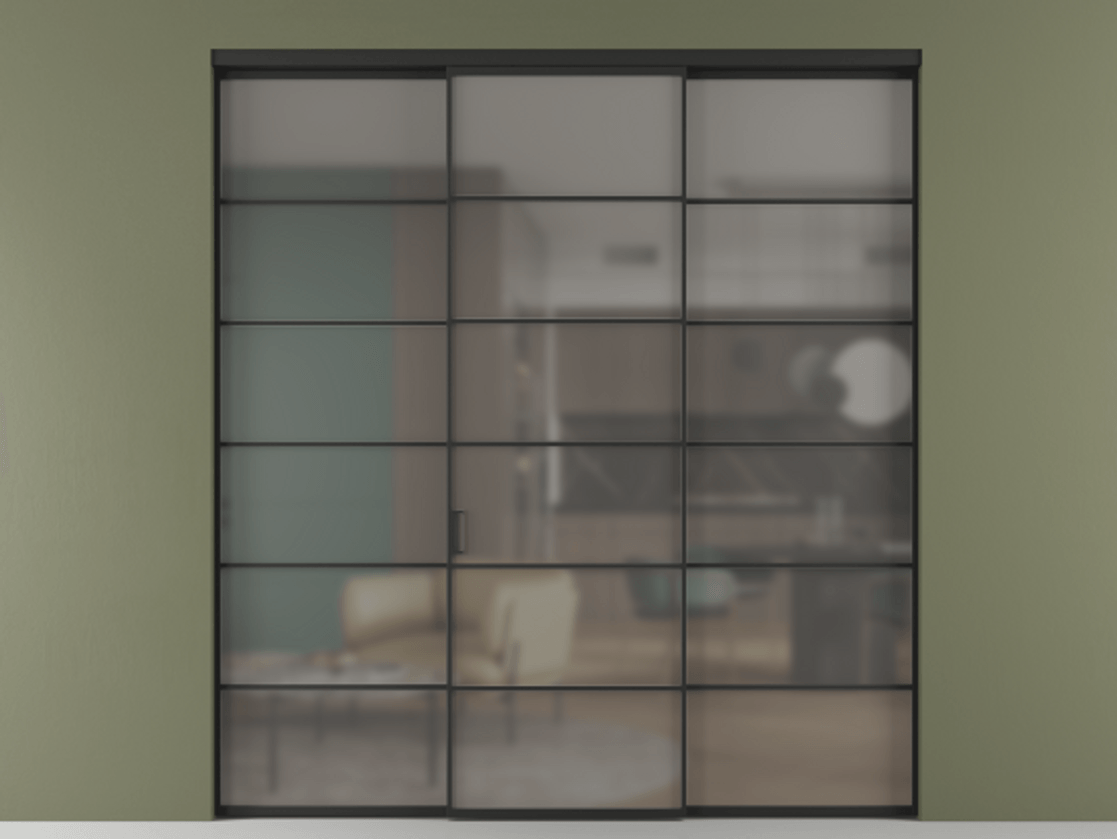 Перегородка Formato внутри проёма 3 створки АЛПР 040.04 Алюминий Черный Сатинированное серое стекло, триплекс Цена 13080 Br | Volhovec