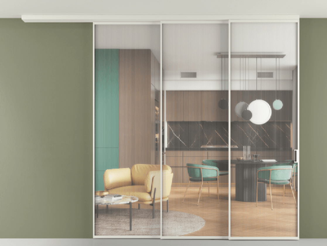 Перегородка Formato вдоль стены на потолок 3 створки с синхронным механизмом АЛПР 040.01 Алюминий Белый Рифлёное стекло "Moru", триплекс. Скрытый короб БЕЛ Цена 19820 Br 1. Полотно 2 шт. (800/2100 мм)
2. Комплект установки раздвижной системы
3. Базовый комплект фурнитуры
4.Ручка RONDO
. Фабрика дверей Волховец 8 (800) 551 43 19 Перегородка Formato вдоль стены на потолок 3 створки с синхронным механизмом АЛПР 040.01 Алюминий Белый Рифлёное стекло "Moru", триплекс Цена 19820 Br | Volhovec