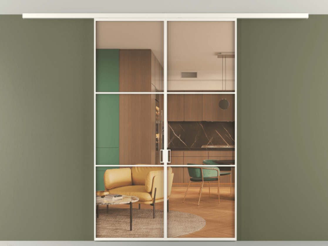 Перегородка Formato вдоль стены на потолок 2 створки АЛПР 040.03 Алюминий пудровый белый Прозрачное оранжевое стекло, триплекс Цена 10400 Br | Volhovec