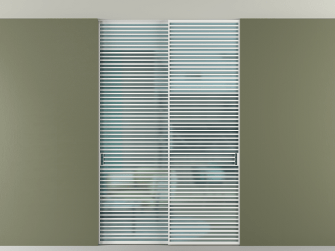 Перегородка Формато внутри проёма скрытое крепление в потолок 2 створки АЛПР 040.07 Алюминий белоснежный Сатинированное голубое стекло, триплекс Цена 21900 Br | Volhovec