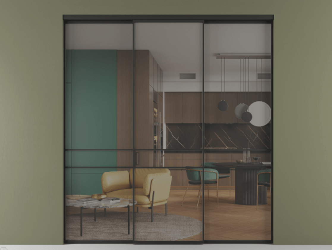 Перегородка Formato внутри проёма 3 створки АЛПР 040.02 Алюминий Черный Прозрачное серое стекло, триплекс Цена 12190 Br | Volhovec