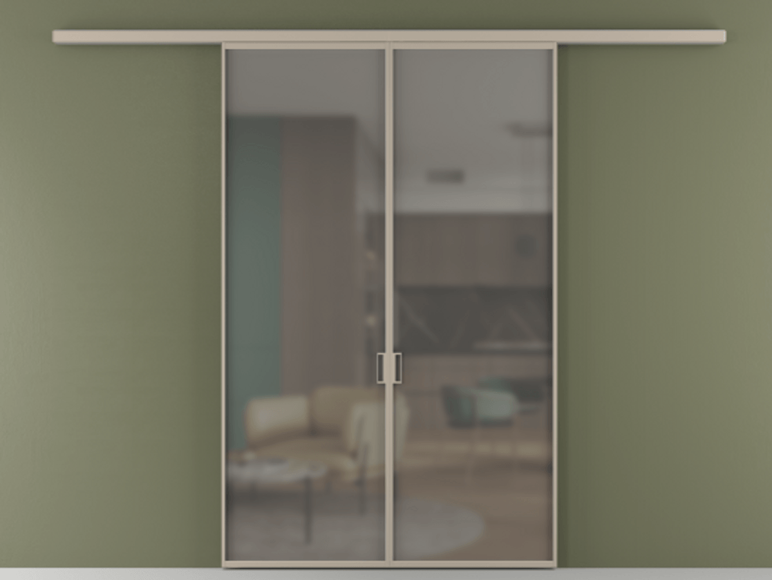 Перегородка Формато вдоль стены 2 створки АЛПР 040.01 Алюминий бисквитный Сатинированное серое стекло, триплекс Цена 10020 Br | Volhovec