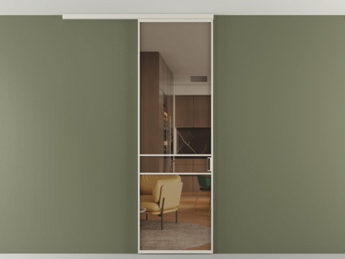 Перегородка Формато вдоль стены на потолок 1 створка АЛПР 040.02 Алюминий облачно-серый Прозрачное бронзовое стекло, триплекс Цена 5180 Br | Volhovec