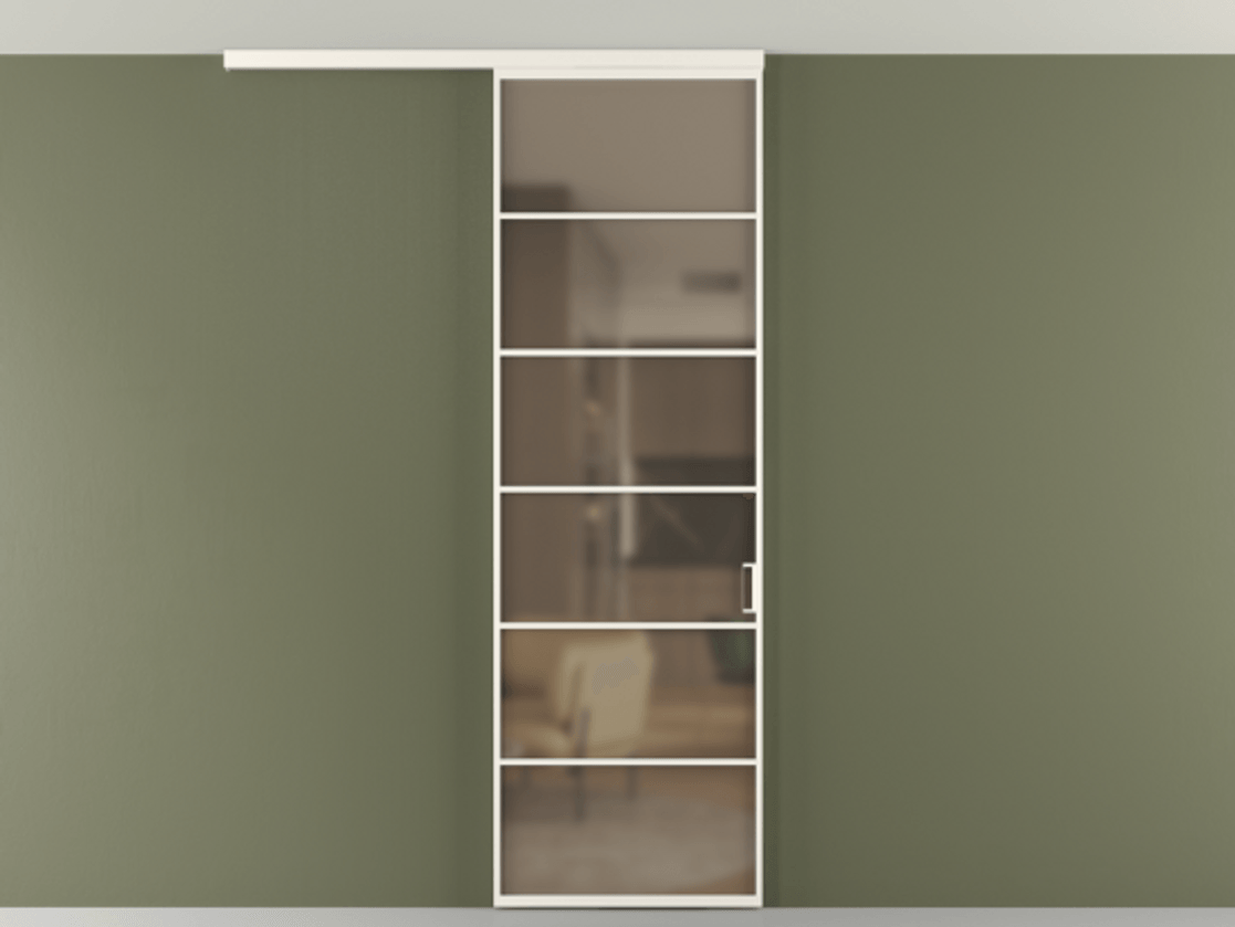 Перегородка Формато вдоль стены на потолок 1 створка АЛПР 040.04 Алюминий пудровый белый Сатинированное бронзовое стекло, триплекс Цена 5520 Br | Volhovec