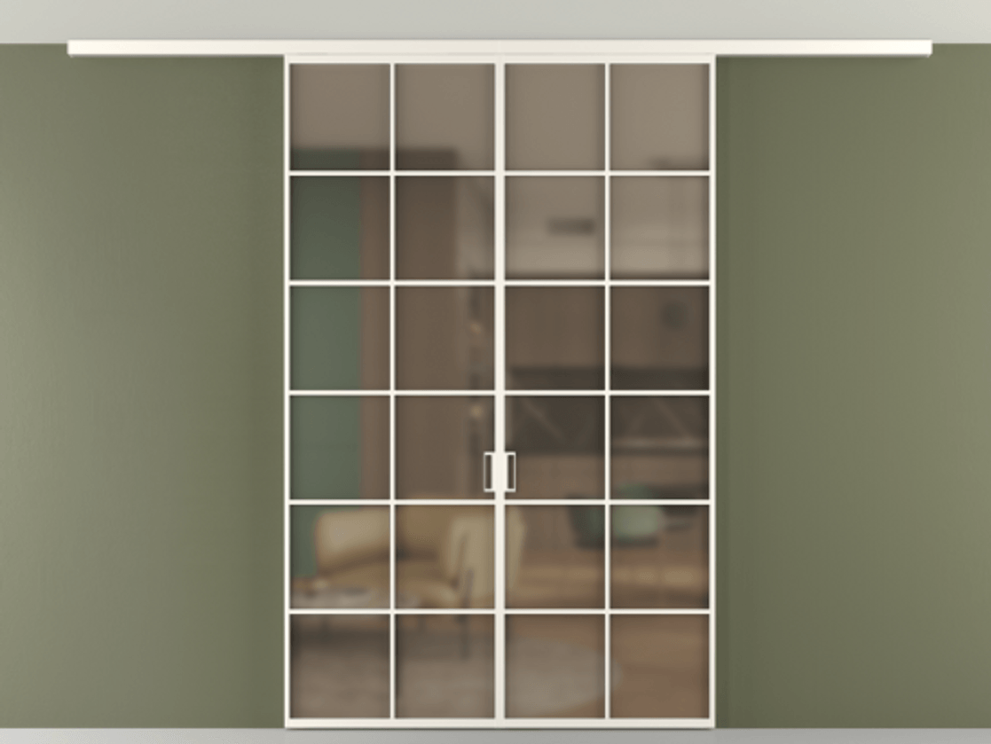 Перегородка Формато вдоль стены на потолок 2 створки АЛПР 040.05 Алюминий пудровый белый Сатинированное бронзовое стекло, триплекс Цена 13100 Br | Volhovec