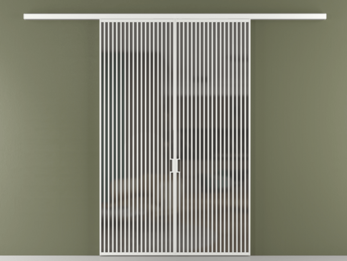 Перегородка Формато вдоль стены 2 створки АЛПР 040.06 Алюминий белоснежный Сатинированное серое стекло, триплекс Цена 18310 Br | Volhovec