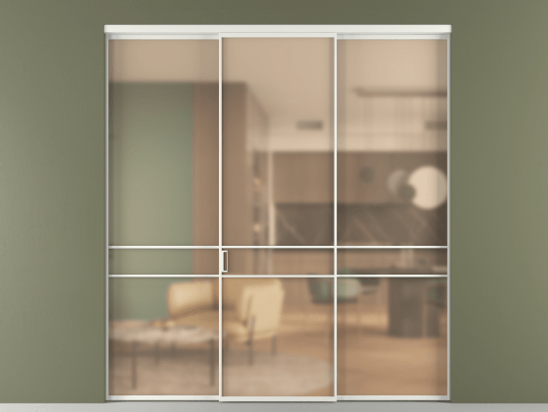 Перегородка Formato внутри проёма 3 створки АЛПР 040.02 Алюминий светло-серый Сатинированное оранжевое стекло, триплекс Цена 15700 Br | Volhovec