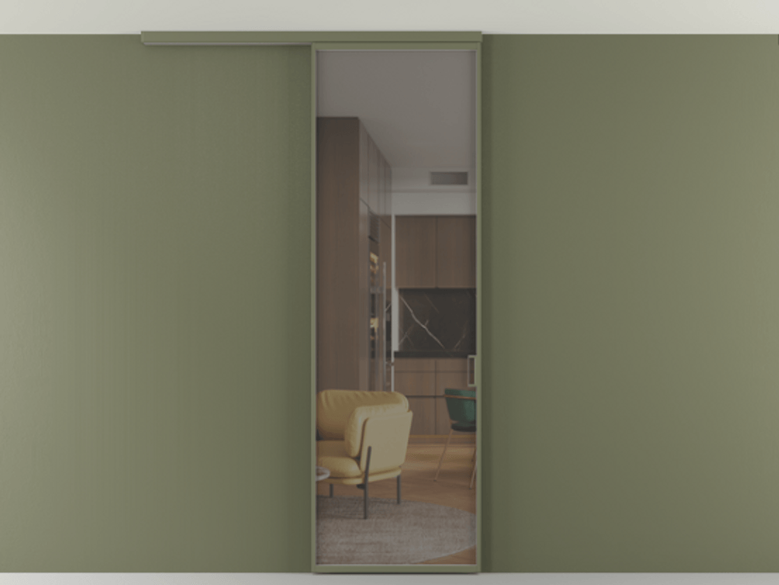 Перегородка Formato вдоль стены на потолок 1 створка АЛПР 040.01 Алюминий оливковый тёмный Прозрачное серое стекло, триплекс Цена 5150 Br | Volhovec