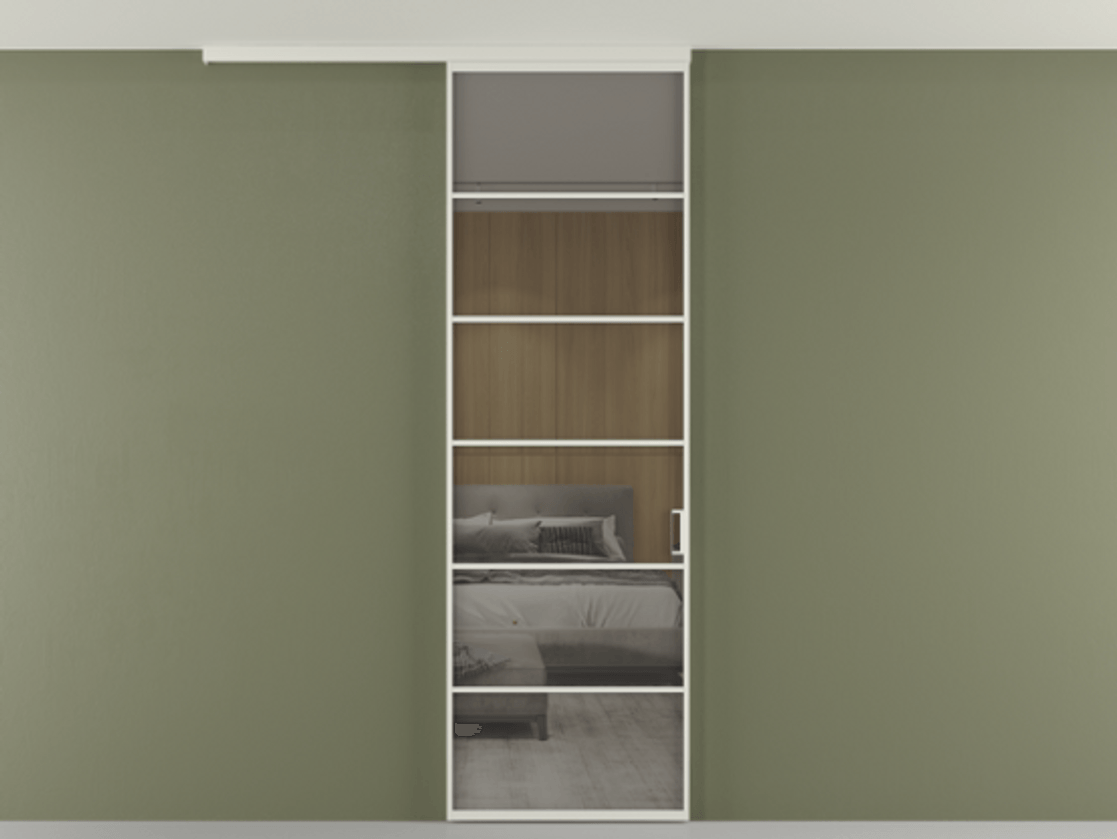 Перегородка Формато вдоль стены на потолок 1 створка АЛПР 040.04 Алюминий Белый Рефлективное серое стекло "Стопсол", калёное Цена 6900 Br | Volhovec