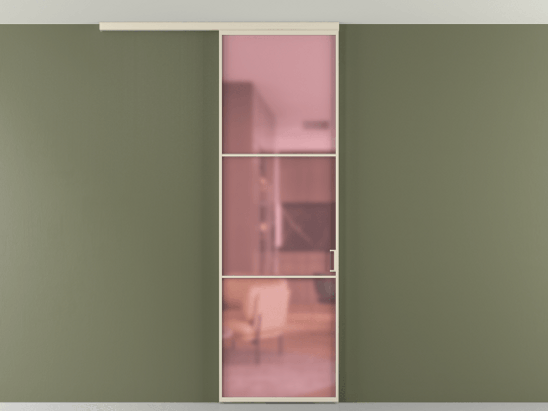 Перегородка Формато вдоль стены на потолок 1 створка АЛПР 040.03 Алюминий бежево-серый Сатинированное розовое стекло, триплекс Цена 5200 Br | Volhovec