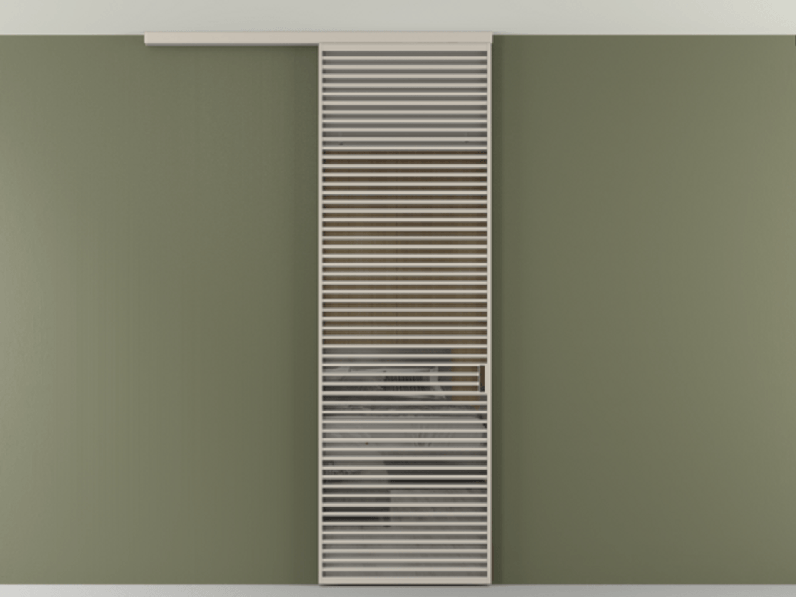 Перегородка Формато вдоль стены на потолок 1 створка АЛПР 040.07 Алюминий светло-бежевый Рефлективное серое стекло "Стопсол", калёное Цена 12470 Br | Volhovec