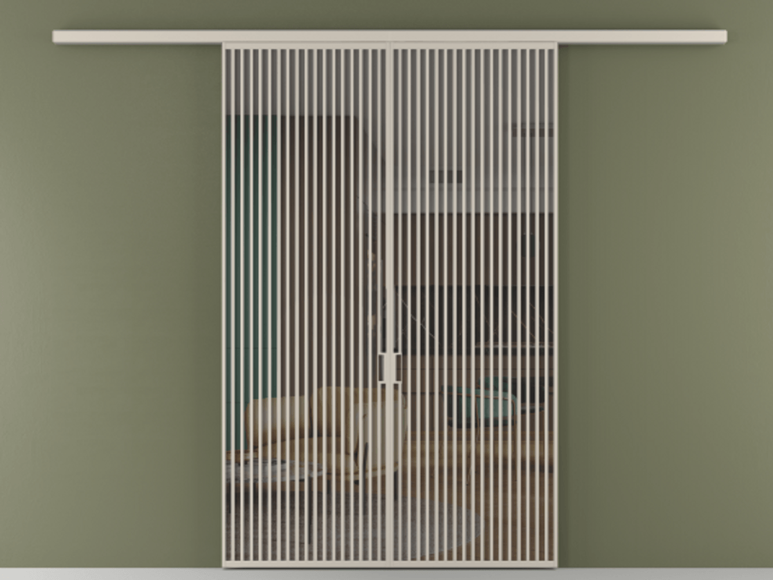 Перегородка Formato вдоль стены 2 створки АЛПР 040.06 Алюминий светло-бежевый Прозрачное серое стекло, триплекс Цена 22940 Br | Volhovec