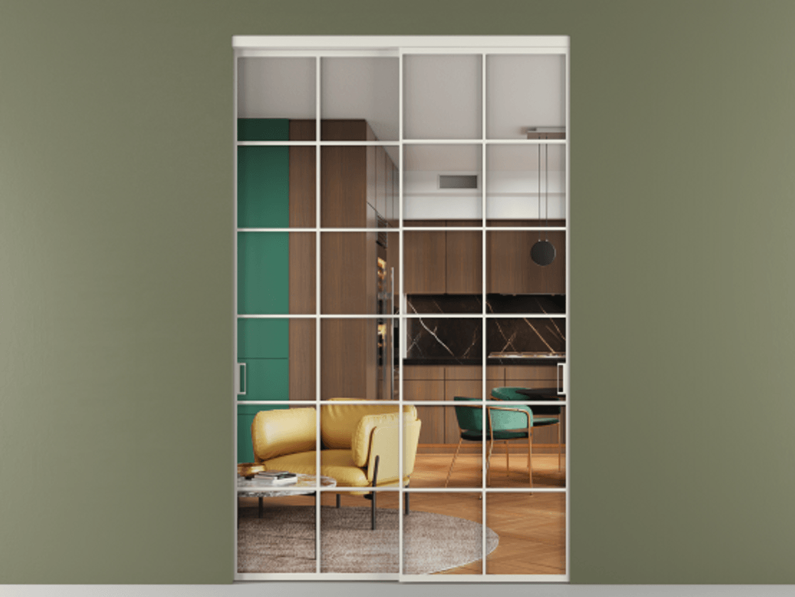 Перегородка Formato внутри проёма 2 створки АЛПР 040.05 Алюминий Белый Прозрачное стекло "Crystal Vision", калёное Цена 25180 Br  | Volhovec