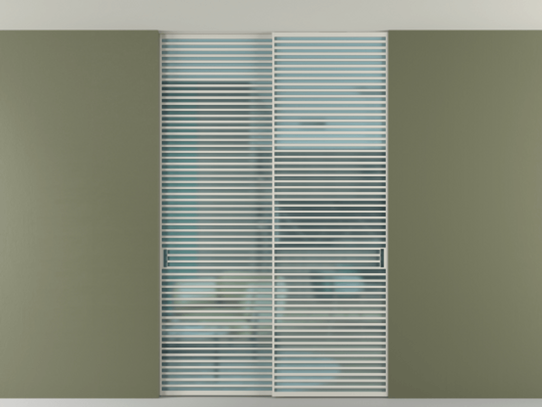 Перегородка Formato внутри проёма скрытое крепление в потолок 2 створки АЛПР 040.07 Алюминий тёплый серый Сатинированное голубое стекло, триплекс Цена 27000 Br | Volhovec