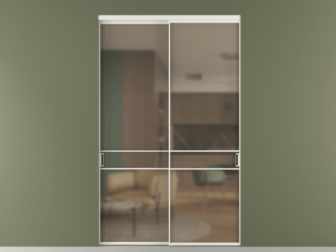 Перегородка Formato внутри проёма 2 створки АЛПР 040.02 Алюминий светло-серый Сатинированное бронзовое стекло, триплекс Цена 24720 Br  | Volhovec