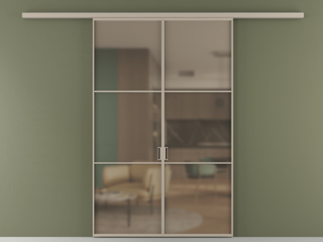 Перегородка Формато вдоль стены 2 створки АЛПР 040.03 Алюминий бисквитный Сатинированное бронзовое стекло, триплекс Цена 10450 Br | Volhovec