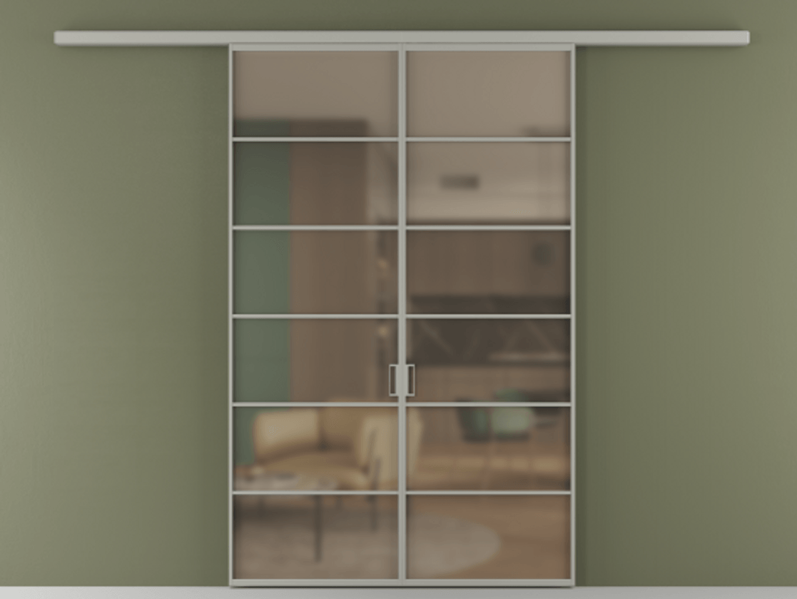 Перегородка Formato вдоль стены 2 створки АЛПР 040.04 Алюминий нейтральный серый Сатинированное бронзовое стекло, триплекс Цена 13290 Br | Volhovec