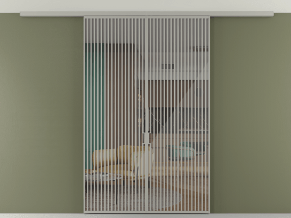 Перегородка Формато вдоль стены на потолок 2 створки АЛПР 040.06 Алюминий нейтральный серый Рефлективное прозрачное стекло "Стопсол", калёное Цена 20330 Br | Volhovec