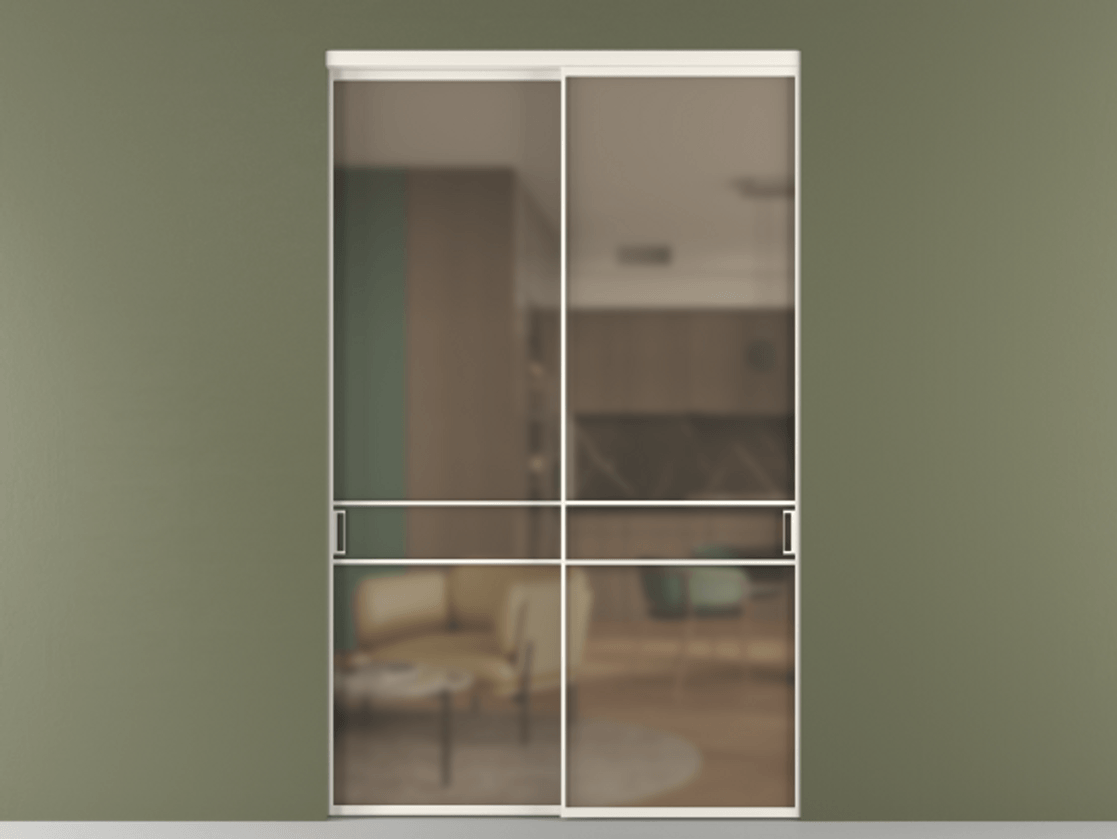 Перегородка Формато внутри проёма 2 створки АЛПР 040.02 Алюминий пудровый белый Сатинированное бронзовое стекло, триплекс Цена 22710 Br  | Volhovec