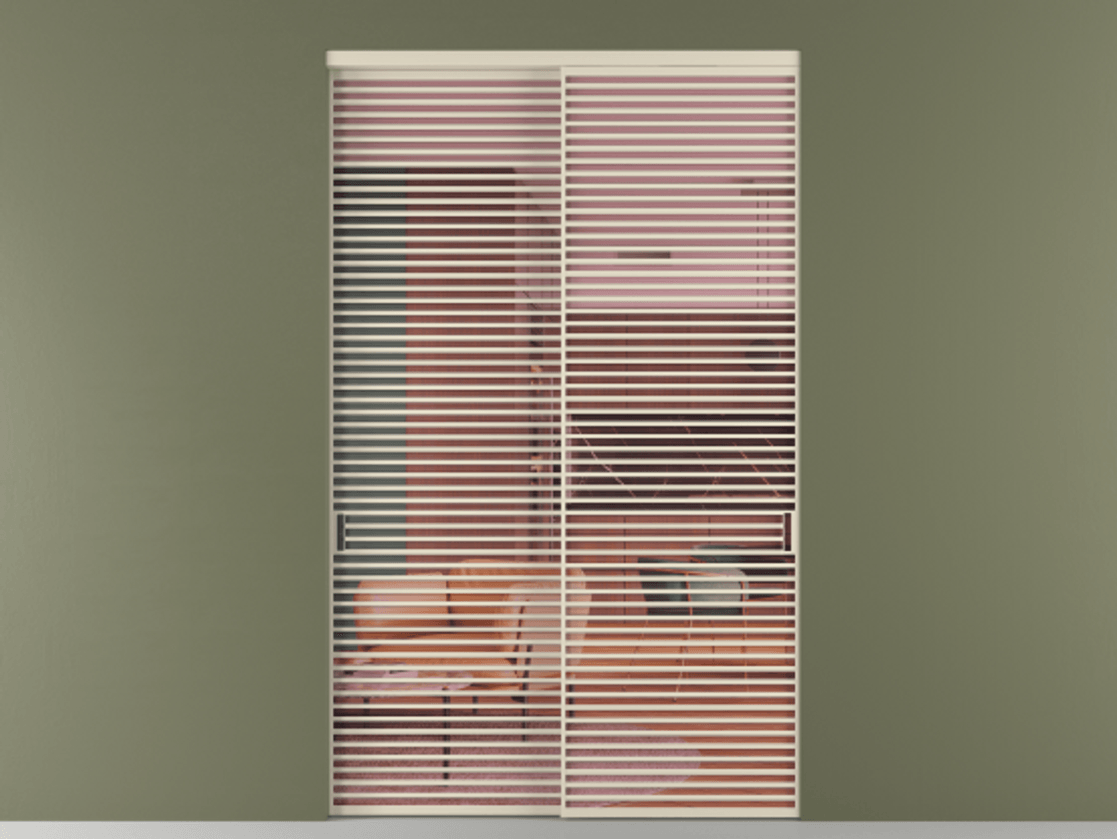 Межкомнатная дверь New Перегородка Formato внутри проёма двустворчатая АЛПР 040.07 Алюминий бежево-серый Прозрачное розовое стекло, триплекс, 6мм Цена 19600  | Volhovec