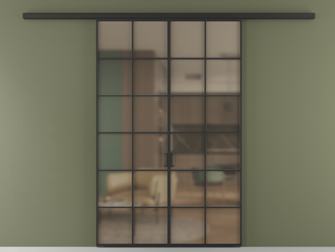 Перегородка Formato вдоль стены двустворчатая АЛПР 040.05 Алюминий Черный Сатинированное бронзовое стекло, триплекс, 6 мм Цена 12020 Br | Volhovec