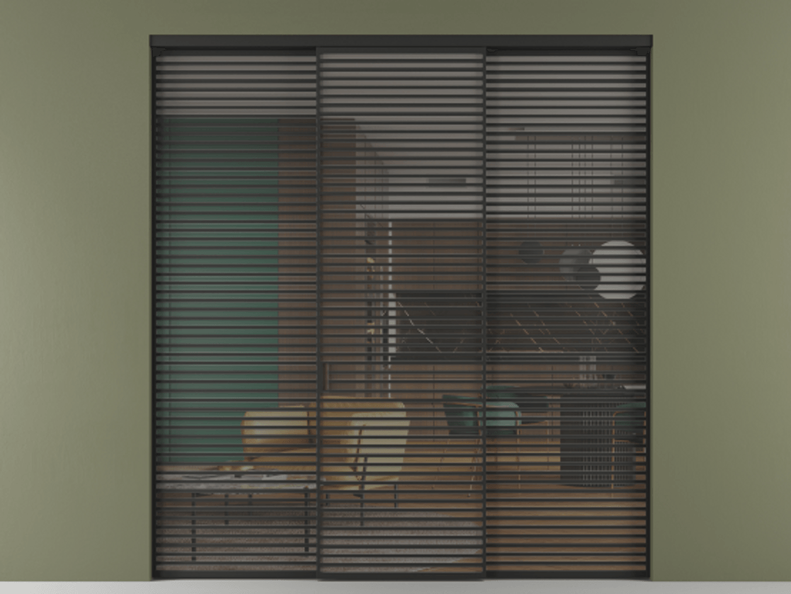 Перегородка Формато внутри проёма 3 створки АЛПР 040.07 Алюминий Черный Прозрачное серое стекло, триплекс Цена 23410 Br | Volhovec