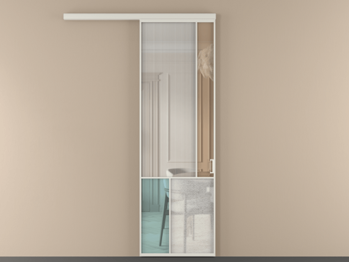 Перегородка Mosaic вдоль стены 1 створка АЛПР 041.21 Алюминий Белый Комбинация стекол Группы 1 и Группы 3 Цена 7300 Br | Volhovec