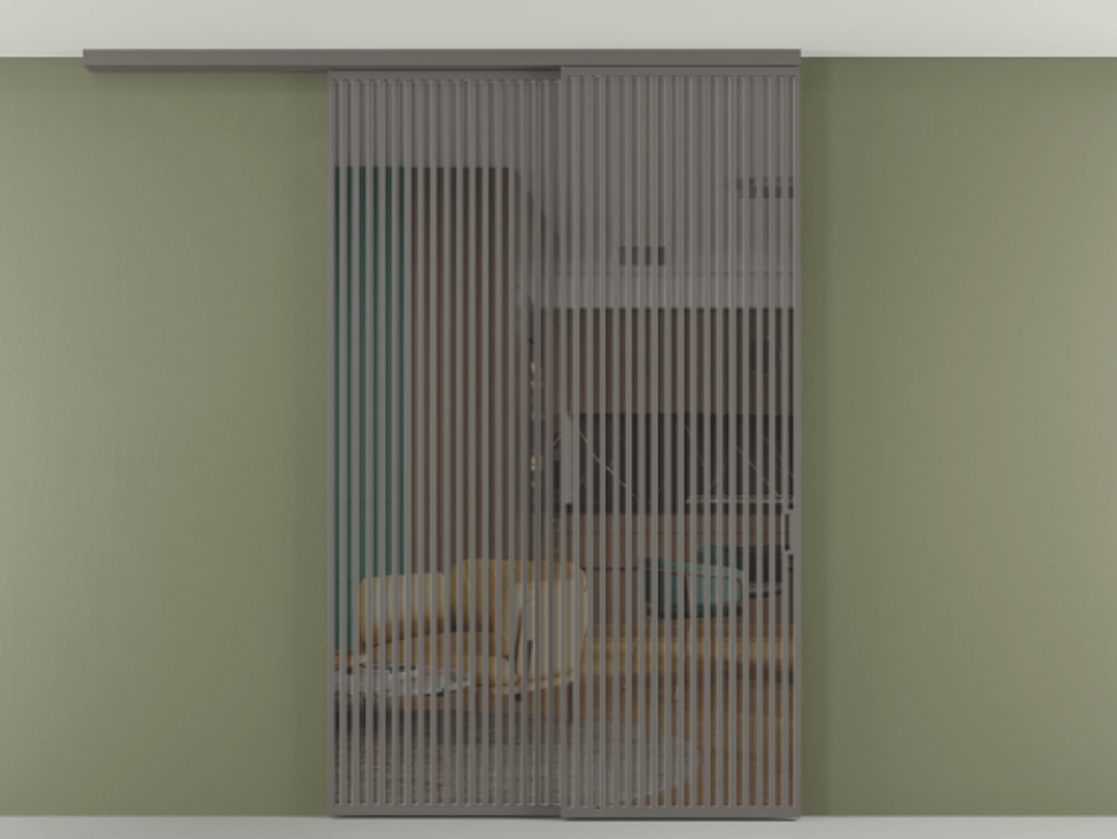 Перегородка Formato вдоль стены на потолок 2 створки с синхронным механизмом АЛПР 040.06 Алюминий классический серый Прозрачное серое стекло, триплекс Цена 23070 Br | Volhovec