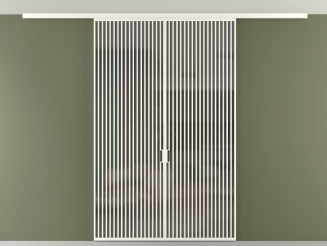 Перегородка Формато вдоль стены на потолок 2 створки АЛПР 040.06 Алюминий пудровый белый Сатинированное серое стекло, триплекс Цена 23710 Br | Volhovec