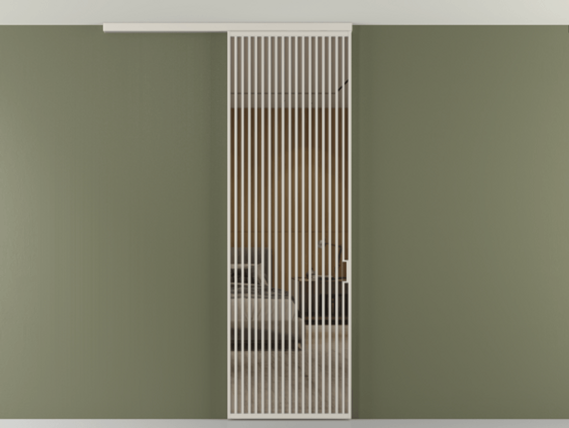 Перегородка Formato вдоль стены на потолок 1 створка АЛПР 040.06 Алюминий облачно-серый Рефлективное бронзовое стекло "Стопсол", калёное Цена 12470 Br | Volhovec