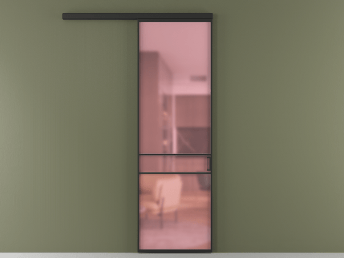 Перегородка Formato вдоль стены 1 створка АЛПР 040.02 Алюминий Черный Сатинированное розовое стекло, триплекс Цена 5400 Br  | Volhovec