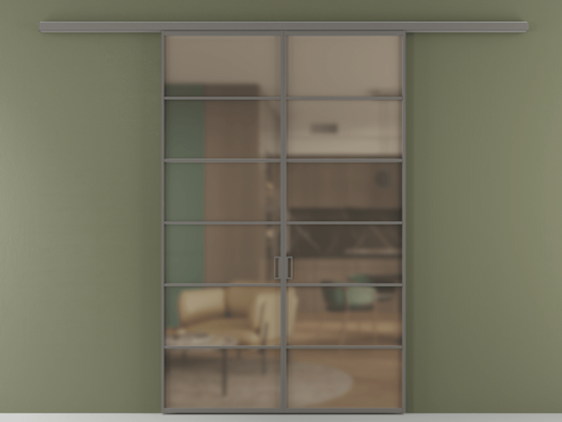 Перегородка Формато вдоль стены 2 створки АЛПР 040.04 Алюминий классический серый Сатинированное бронзовое стекло, триплекс Цена 11080 Br | Volhovec