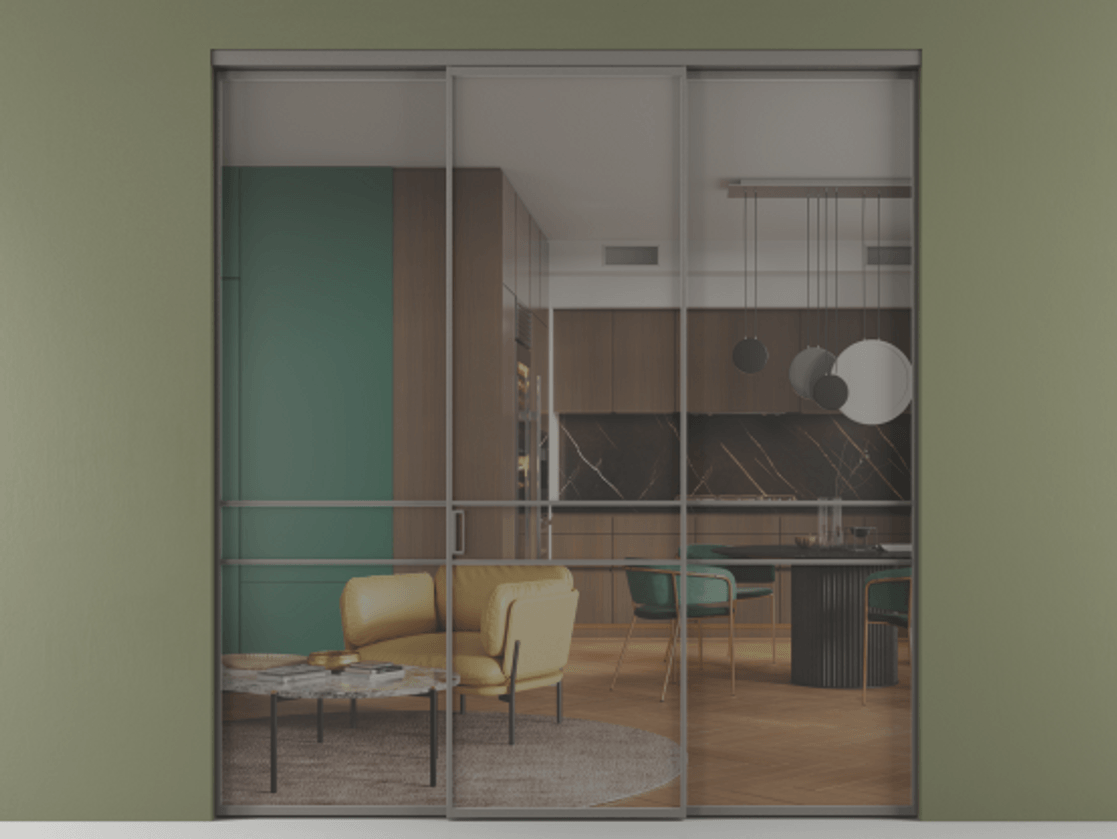 Перегородка Formato внутри проёма 3 створки АЛПР 040.02 Алюминий классический серый Прозрачное серое стекло, триплекс Цена 13290 Br | Volhovec