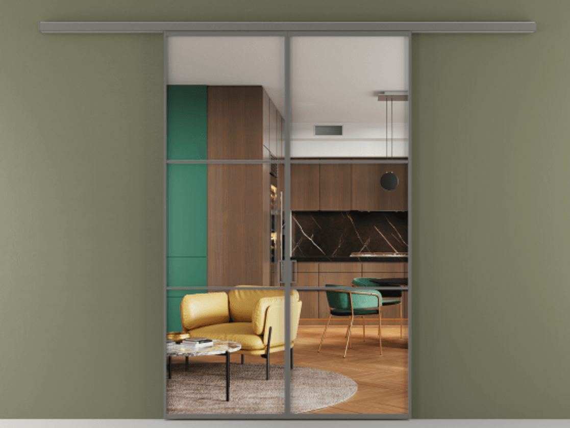 Перегородка Formato вдоль стены 2 створки АЛПР 040.03 Алюминий классический серый Прозрачное стекло "Crystal Vision", калёное Цена 13310 Br | Volhovec