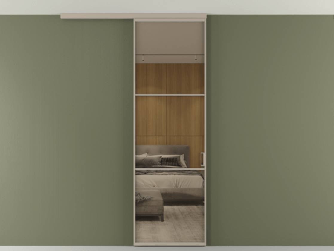 Перегородка Formato вдоль стены на потолок 1 створка АЛПР 040.03 Алюминий бисквитный Рефлективное бронзовое стекло "Стопсол", калёное Цена 6711 Br | Volhovec