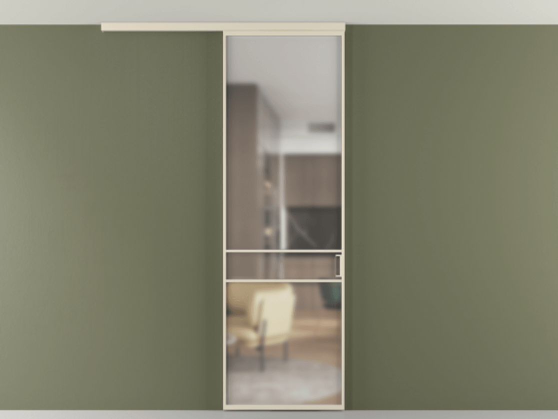 Перегородка Formato вдоль стены на потолок 1 створка АЛПР 040.02 Алюминий бежево-серый Сатинированное стекло "Matelux Crystal Vision", калёное, матовое, каленое 6 мм Цена 6711 Br | Volhovec