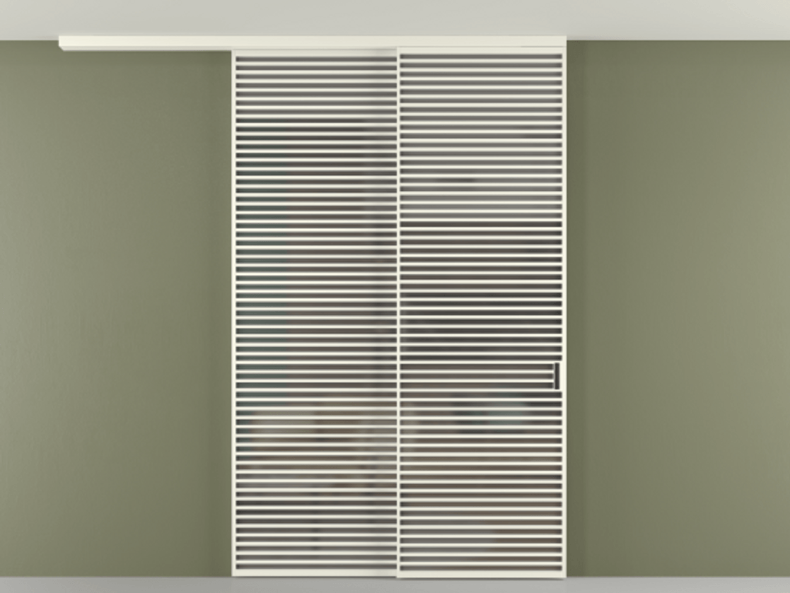 Перегородка Formato вдоль стены на потолок 2 створки с синхронным механизмом АЛПР 040.07 Алюминий жемчужный Сатинированное серое стекло, триплекс Цена 23070 Br | Volhovec