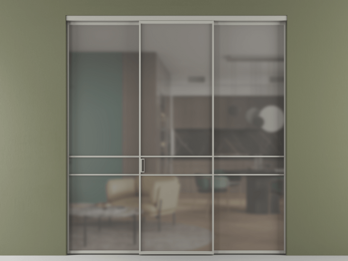 Перегородка Formato внутри проёма 3 створки АЛПР 040.02 Алюминий нейтральный серый Сатинированное серое стекло, триплекс Цена 13290 Br | Volhovec