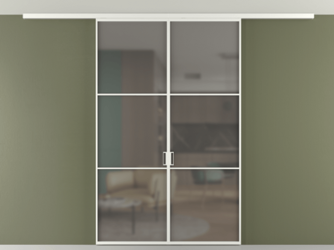 Перегородка Формато вдоль стены на потолок 2 створки АЛПР 040.03 Алюминий светло-серый Сатинированное серое стекло, триплекс Цена 12190 Br | Volhovec