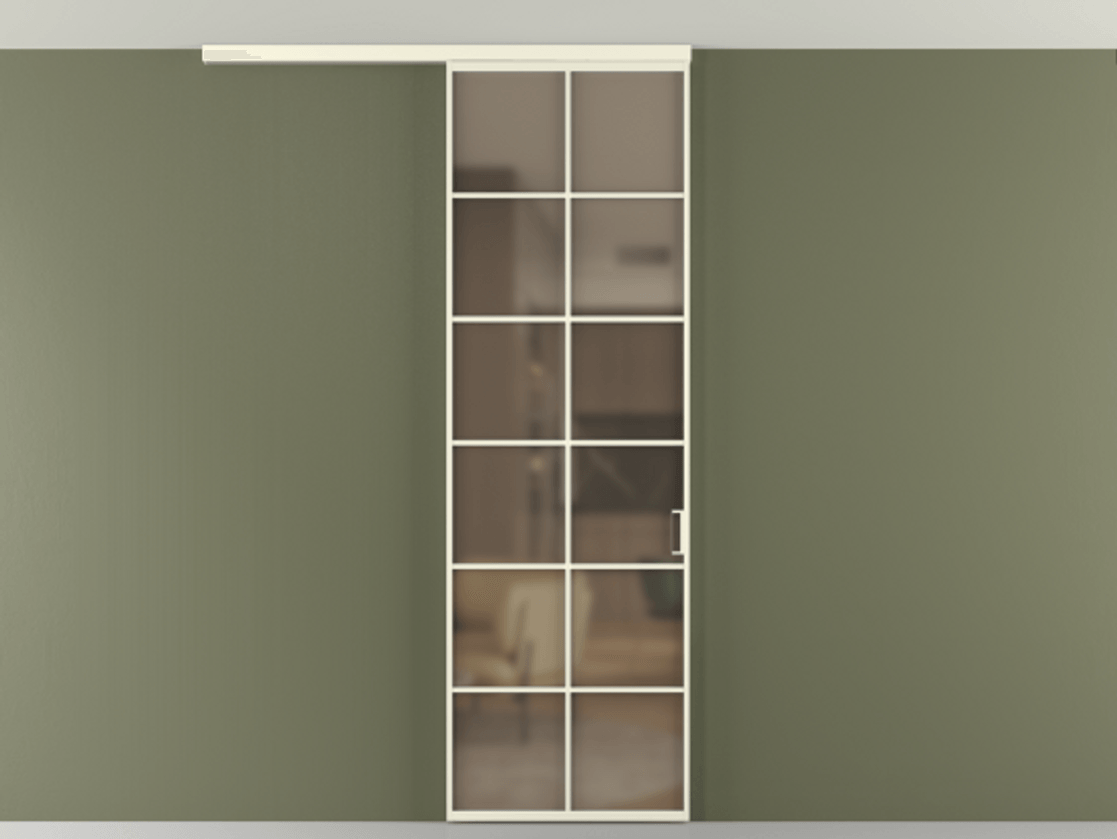 Перегородка Formato вдоль стены на потолок 1 створка АЛПР 040.05 Алюминий молочно-белый Сатинированное бронзовое стекло, триплекс Цена 5520 Br | Volhovec