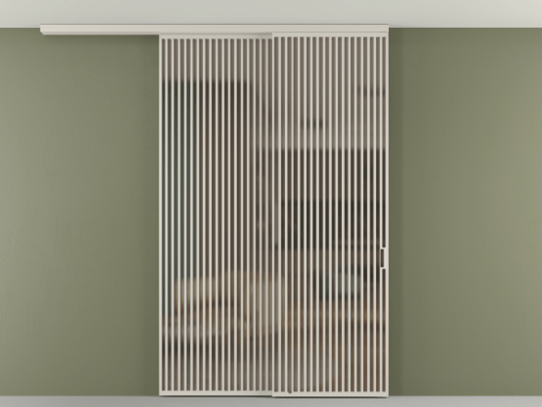 Перегородка Formato вдоль стены на потолок 2 створки с синхронным механизмом АЛПР 040.06 Алюминий облачно-серый Сатинированное бронзовое стекло, триплекс Цена 23070 Br | Volhovec