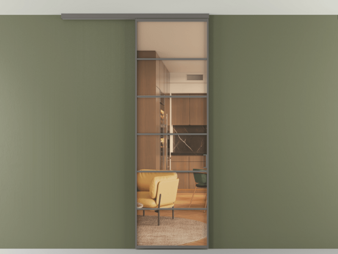 Перегородка Формато вдоль стены на потолок 1 створка АЛПР 040.04 Алюминий классический серый Прозрачное оранжевое стекло, триплекс Цена 5500 Br | Volhovec