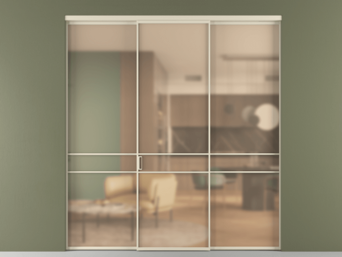 Перегородка Formato внутри проёма 3 створки АЛПР 040.02 Алюминий бежево-серый Сатинированное оранжевое стекло, триплекс Цена 15700 Br | Volhovec